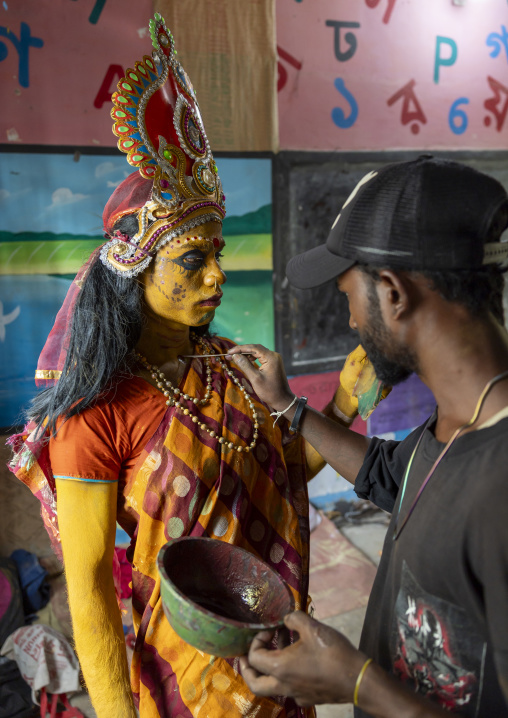 Devotee dressing in a school for Charak Puja hindu festival, Sylhet Division, Sylhet, Bangladesh