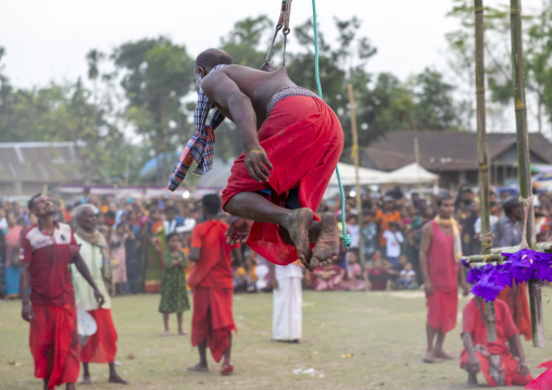 Body suspension with hooks during Charak Puja hindu festival, Sylhet Division, Kamalganj, Bangladesh