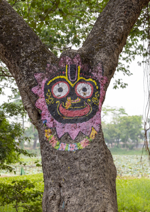 Lord Jagannath drawing on a tree in Sri Jagannatha Temple, Chittagong Division, Comilla, Bangladesh