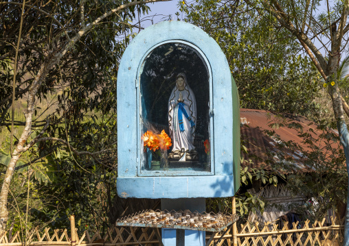 Virgin Mary altar in a Tripura tribe village, Chittagong Division, Rowangchhari, Bangladesh