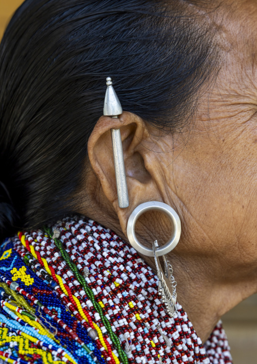Tripura tribe woman with traditional necklaces and earrings, Chittagong Division, Rowangchhari, Bangladesh