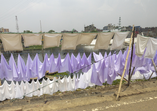 Household linens hanging on clothesline, Dhaka Division, Dhaka, Bangladesh