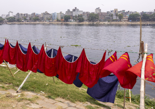 Household linens hanging on clothesline, Dhaka Division, Dhaka, Bangladesh