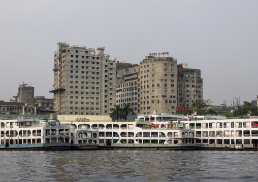 Anchored ferry vessels at the dockyard, Dhaka Division, Keraniganj, Bangladesh