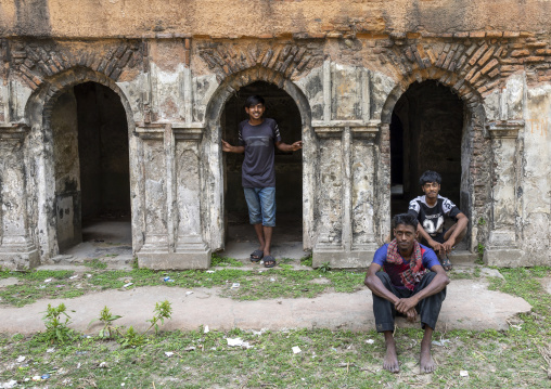 Bangladeshi young men inside Teota Zamindar Bari, Dhaka Division, Shivalaya, Bangladesh