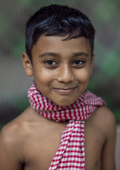 Portrait of a bangladeshi boy with a scarf, Dhaka Division, Shivalaya, Bangladesh