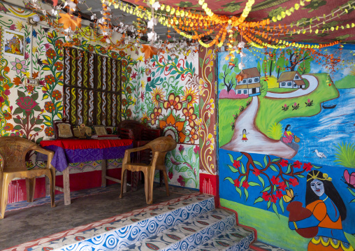 Traditional colorful wall painting in a bangladeshi house, Rajshahi Division, Tikoil, Bangladesh