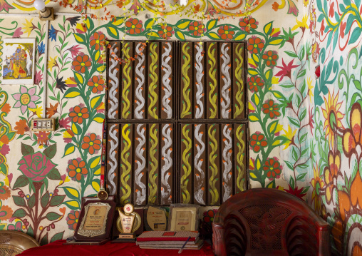 Traditional colorful wall painting in a bangladeshi house, Rajshahi Division, Tikoil, Bangladesh