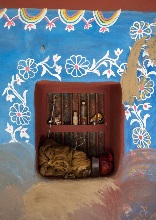 Traditional colorful wall painting in a bangladeshi house, Rajshahi Division, Tikoil, Bangladesh