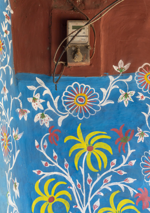 Traditional colorful wall painting in a bangladeshi house, Rajshahi Division, Tikoil, Bangladesh
