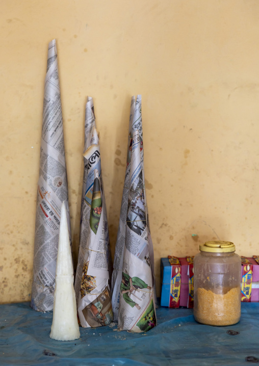 Jaggery cones warpped in newspaprer for sale, Khulna Division, Narail, Bangladesh