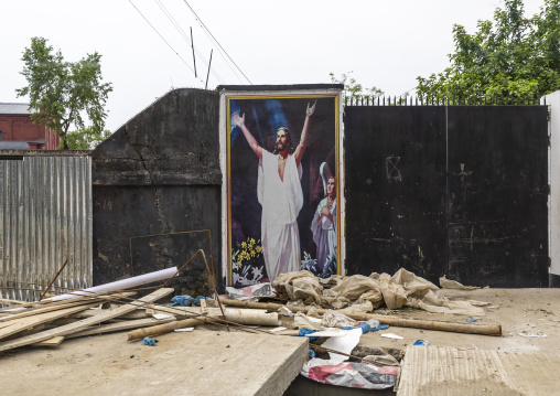 Jesus Christ mural at the entrance of Oxford Mission Church, Barisal Division, Barisal, Bangladesh