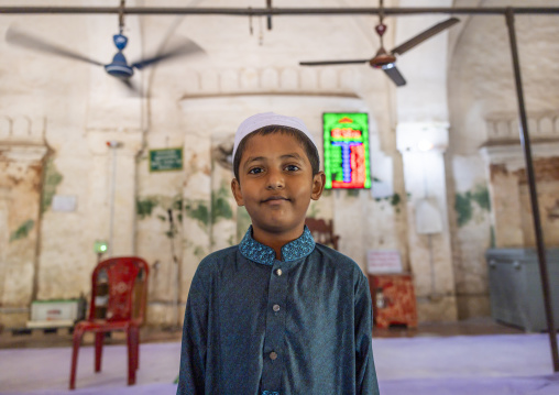 Bangladeshi boy inside Qasba Mosque, Barisal Division, Gournadi, Bangladesh