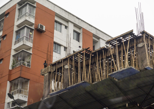 Construction of a building in the city center, Dhaka Division, Dhaka, Bangladesh