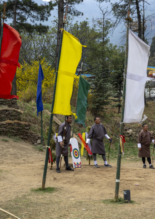 Bhutanese archers on an archery range, Chang Gewog, Thimphu, Bhutan