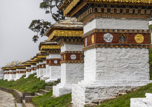 Dochula with 108 stupas or chortens, Punakha, Dochula Pass, Bhutan