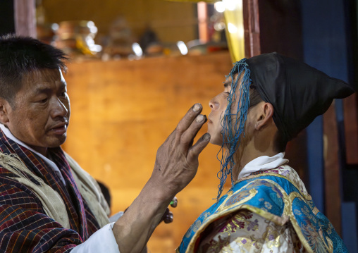 Preparation of the dance of the hats in Ura Yakchoe festival, Bumthang, Ura, Bhutan