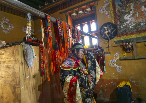 Preparation of the dance of the hats in Ura Yakchoe festival, Bumthang, Ura, Bhutan