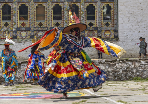 Dance of the hats during Ura Yakchoe festival, Bumthang, Ura, Bhutan