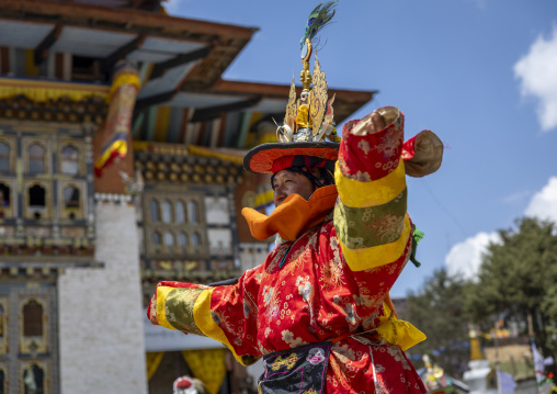 Dance of the hats during Ura Yakchoe festival, Bumthang, Ura, Bhutan