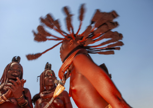 Himba tribe woman dancing, Cunene province, Oncocua, Angola