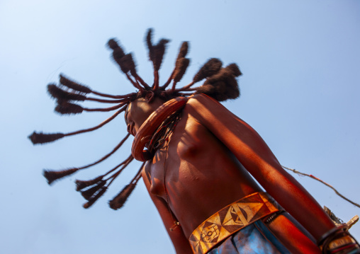 Himba tribe woman dancing, Cunene province, Oncocua, Angola