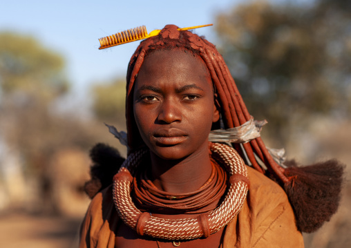 Portrait of a Himba tribe woman, Omusati region, Ruacana, Namibia