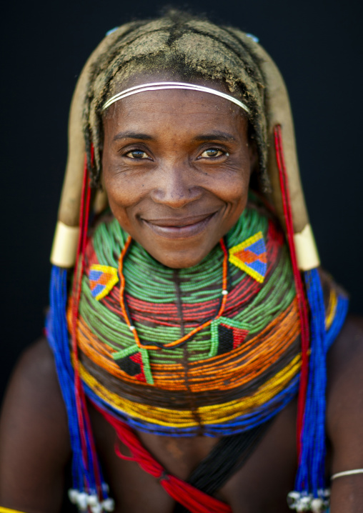 Mwila tribe woman with vilanda necklaces, Huila Province, Chibia, Angola