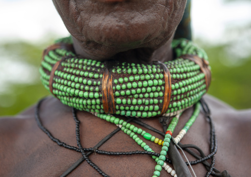 Traditional beaded necklace of a mugambue woman, Huila Province, Bilaiambundo, Angola