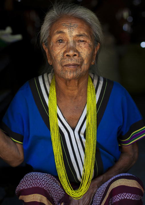 Tribal chin woman from muun tribe with tattoo on the face, Chin State, Mindat, Myanmar