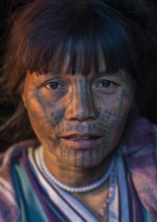 Tribal chin woman from muun tribe with tattoo on the face, Chin State, Mindat, Myanmar