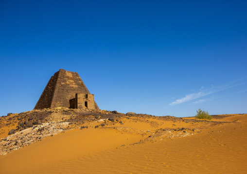 Sudan, Kush, Meroe, Pyramid and tomb in royal cemetery
