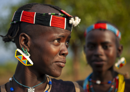 Banna women with beaded jewels portrait, Omo valley, Turmi, Ethiopia