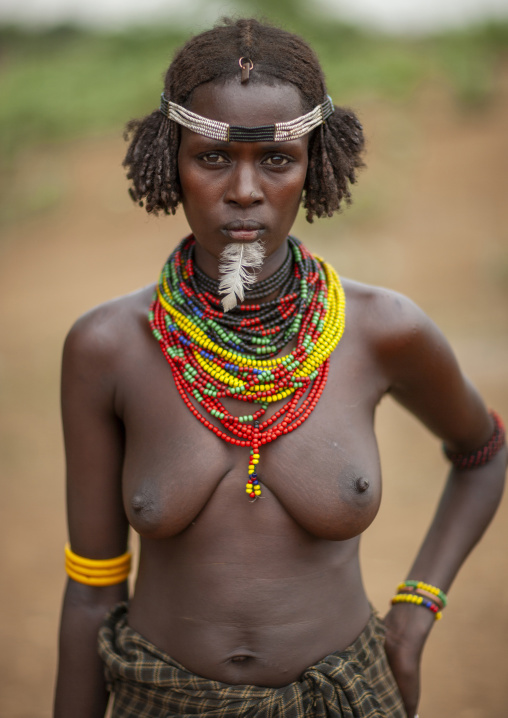 Dassanech woman with beaded necklaces, Omo valley, Omorate, Ethiopia