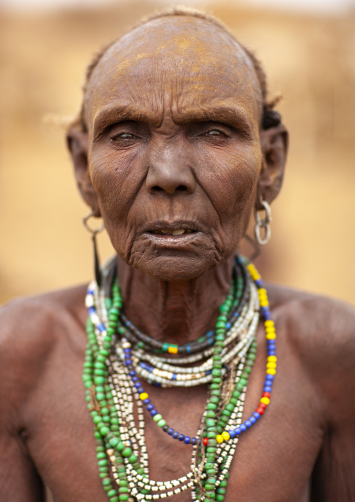 Senior Dassanech woman portrait, Omo valley, Omorate, Ethiopia