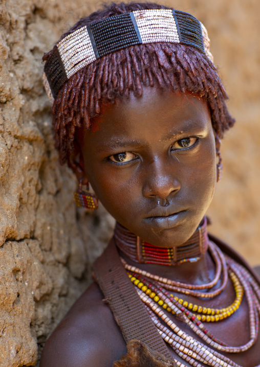 Hamer tribe girl in traditional outfit, Turmi, Omo valley, Ethiopia