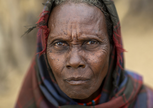 Close up face of elderly erbore tribe woman, Omo valley, Ethiopia