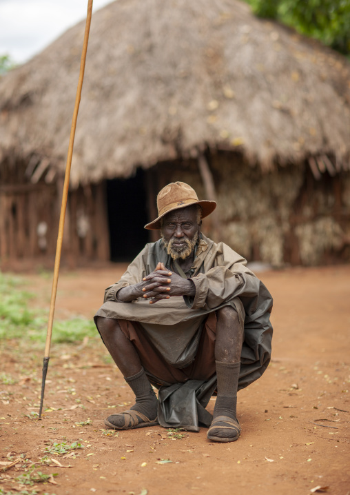 Portrait of a Surma man dressed in western clothes, Kibish, Omo valley, Ethiopia
