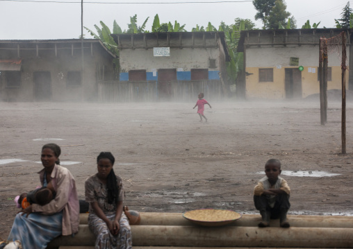 Child walking in the fog in a village, Central Ethiopia Regional State, Hossana, Ethiopia