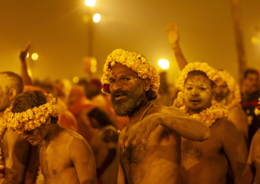 Naga sadhu from juna akhara going to bath in Maha kumbh mela, Uttar Pradesh, Allahabad, India
