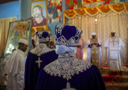 Newlywed couple during a wedding in an orthodox church, Oromia, Ziway, Ethiopia
