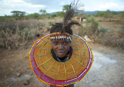 Pokot woman wears necklaces made from the stems of sedge grass, Baringo county, Baringo, Kenya