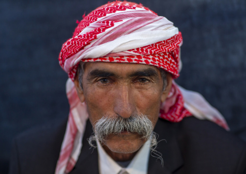 Yezidi refugee man displaced from sinjar living in lalesh temple, Kurdistan, Lalesh, Iraq