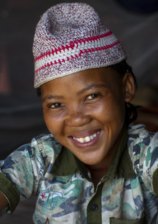 Portrait of a bushman woman, Otjozondjupa, Tsumkwe, Namibia