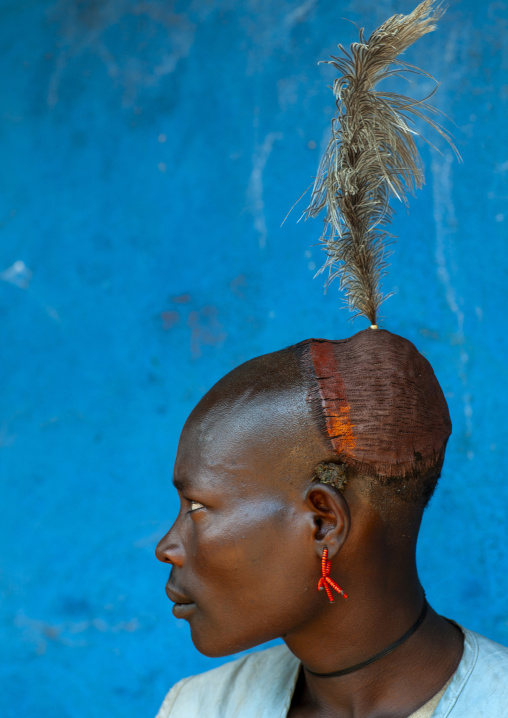 Hamer man with feather on his head, Dimeka, Omo valley, Ethiopia