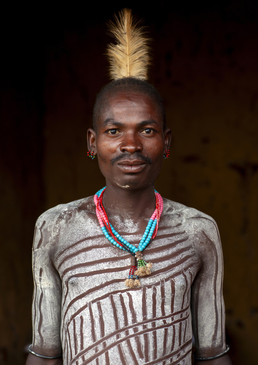 Bashada tribe man with body painting, Dimeka, Omo valley, Ethiopia