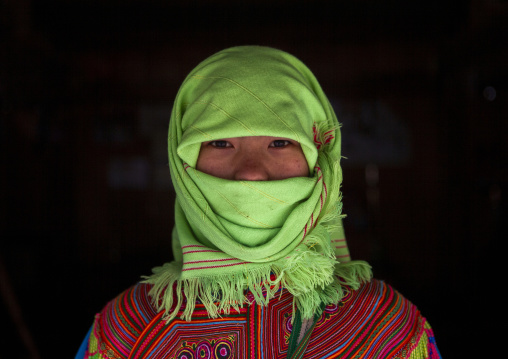 Flower Hmong girl with a scarf on the head, Lao Cai province, Sapa, Vietnam