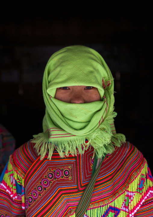 Flower Hmong girl with a scarf on the head, Lao Cai province, Sapa, Vietnam