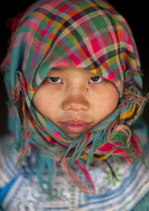 Flower Hmong girl with a scarf on the head, Lao Cai province, Sapa, Vietnam