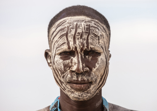 Close up portrait of Karo tribe man with body paint, Korcho, Omo valley, Ethiopia